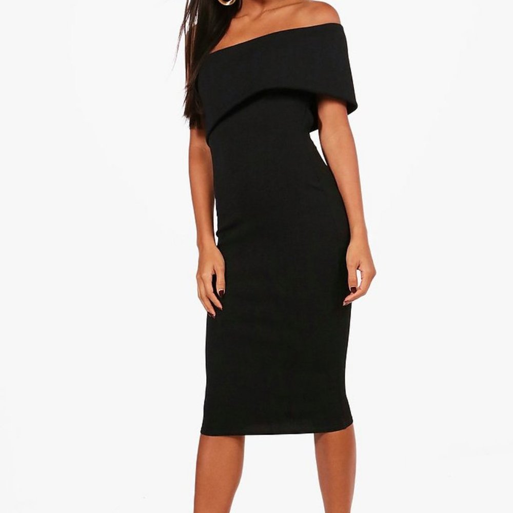 Black Off-the-shoulder Midi Dress - Boohoo